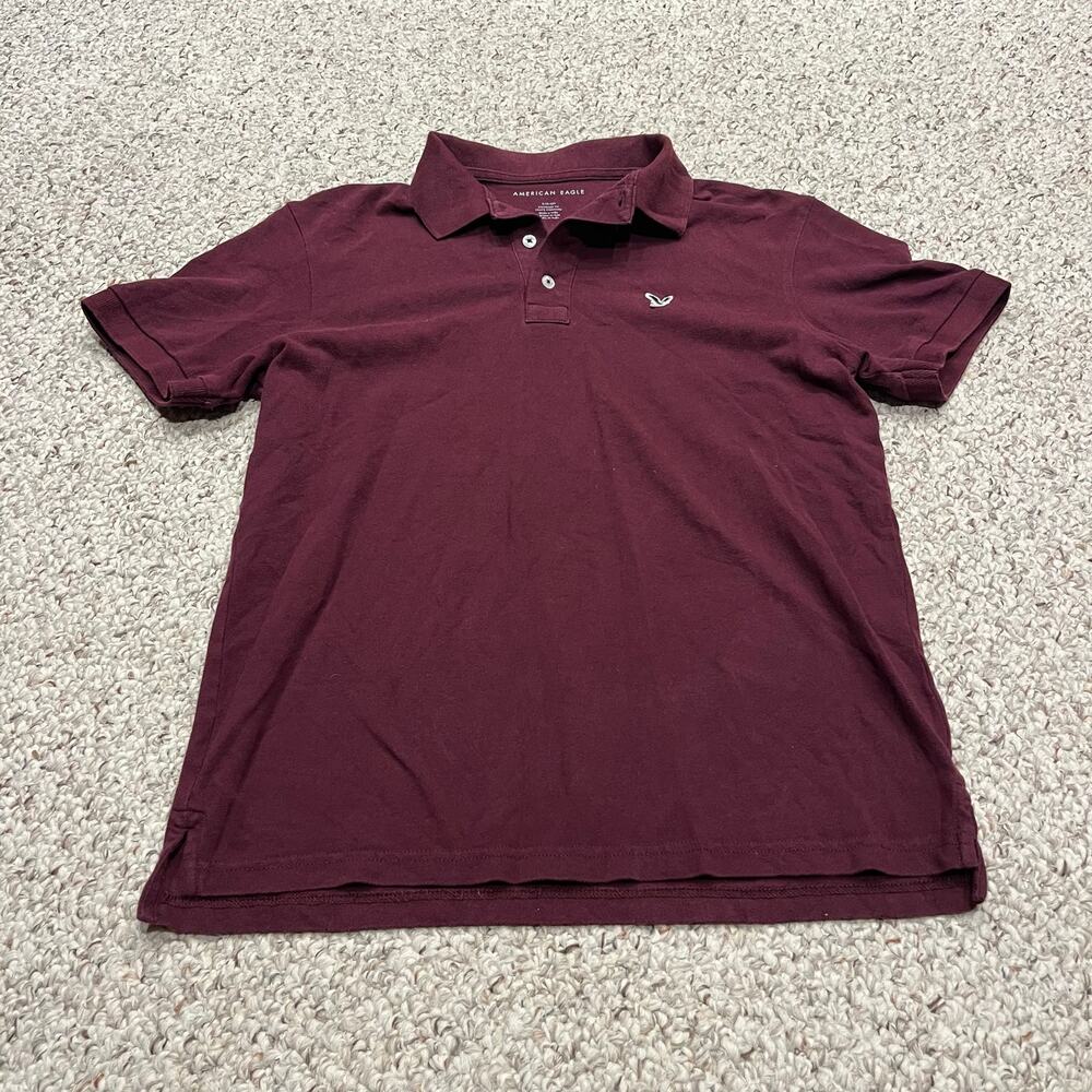American Eagle Mens Short Sleeve Polo Shirt S Maroon Cotton School Preppy
